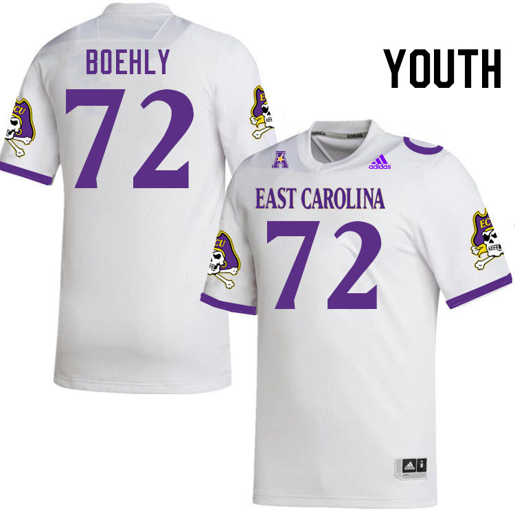 Youth #72 Zack Boehly ECU Pirates College Football Jerseys Stitched-White